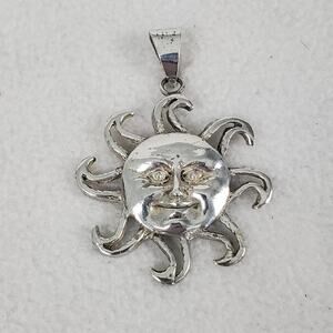 Vtg Sterling Silver 925 Mexico Smiling Sun Face Happy Pendant Signed